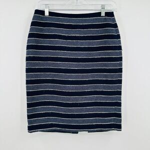 LOFT Size 2 Curvy Navy Blue Striped Career Pencil Skirt Split Back Fully Lined